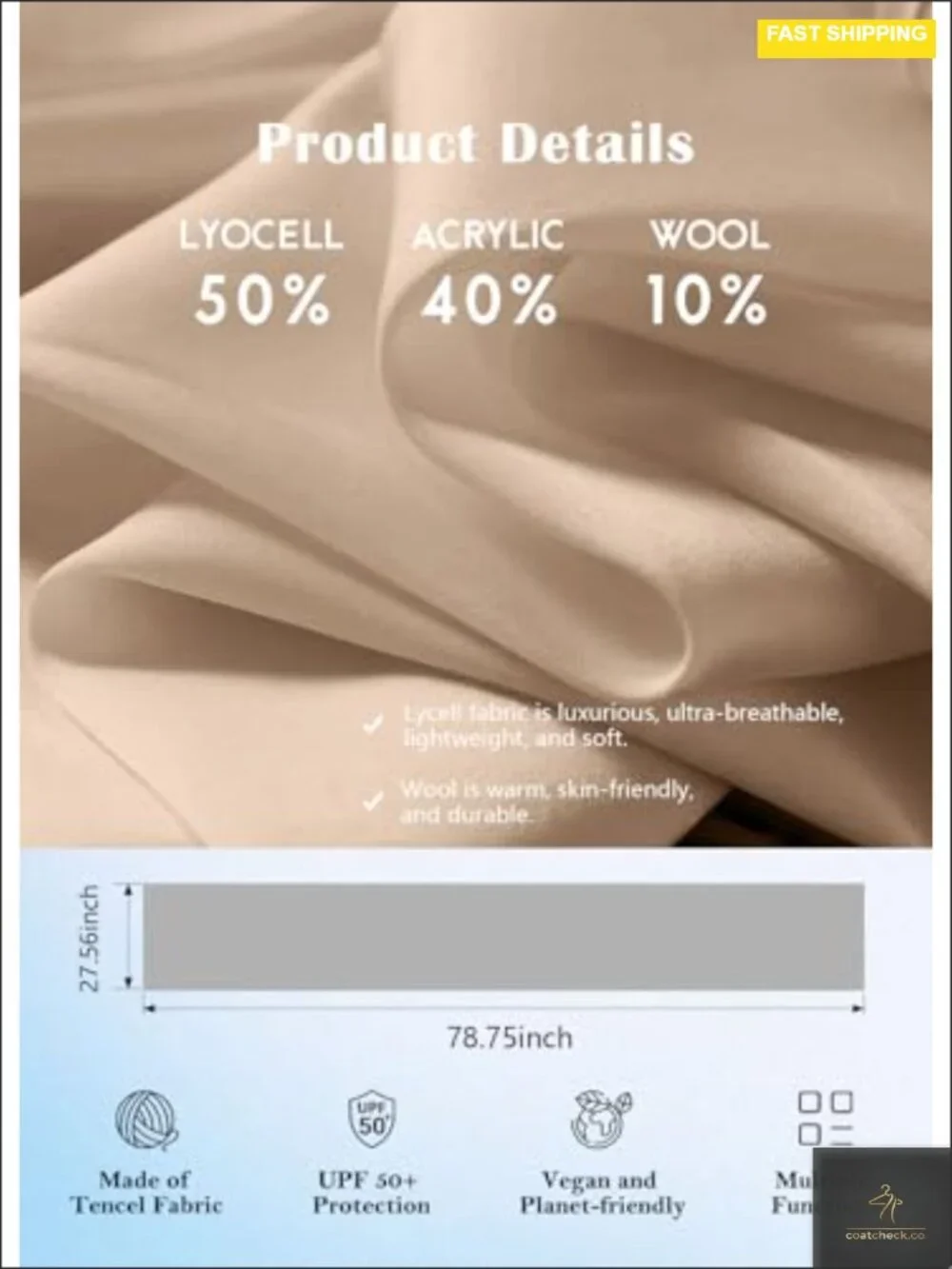 Wool Blend Travel Scarf Lightweight Breathable Wrap Pashmina Shawl